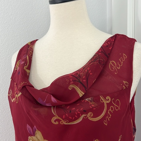 Vintage Y2K Meghan Matthews Size 14 Red Floral Asymmetrical Hem Cowl Maxi Dress - Picture 4 of 12